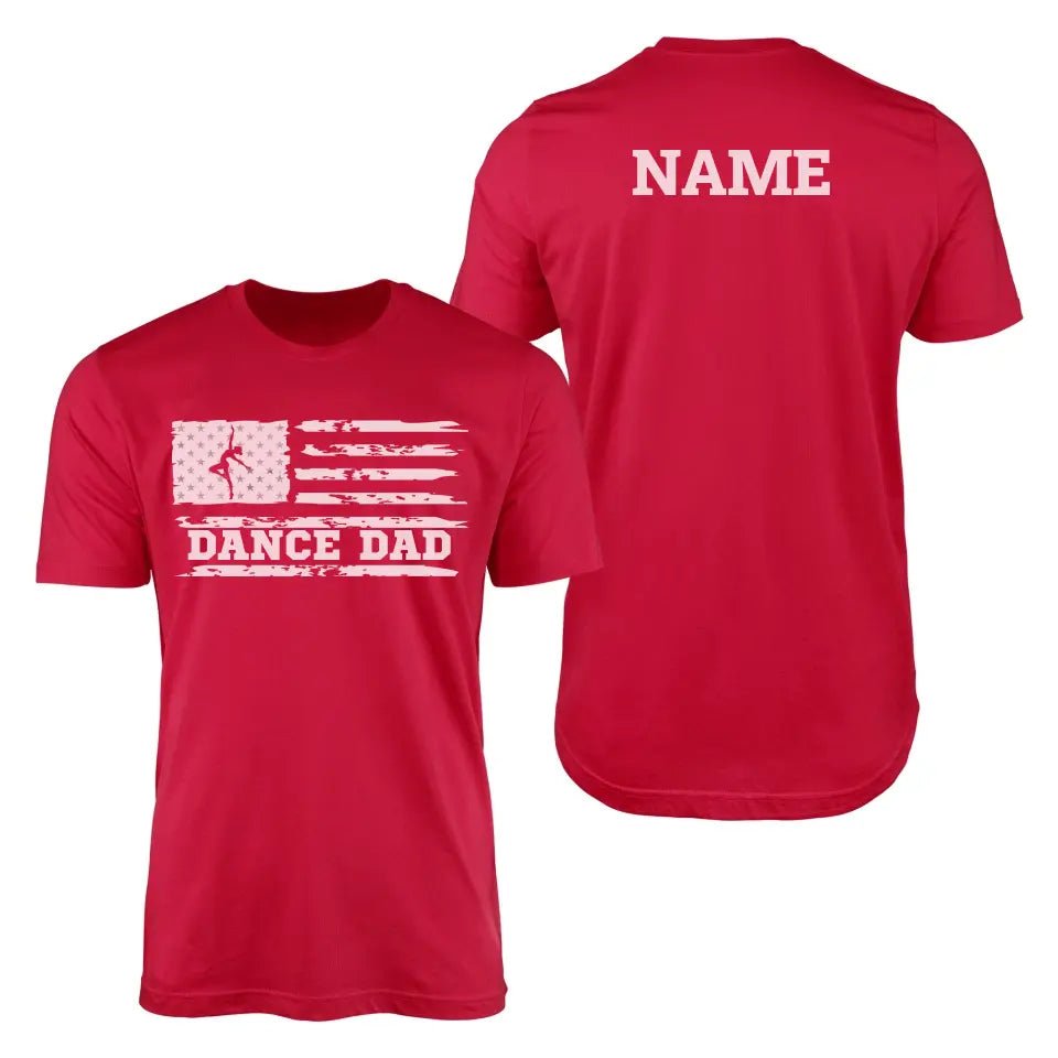 Dance Dad Horizontal Flag With Dancer Name on a Men's T-Shirt with a White Graphic