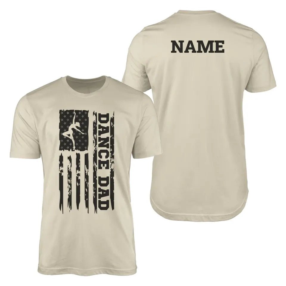 Dance Dad Vertical Flag With Dancer Name on a Men's T-Shirt with a Black Graphic
