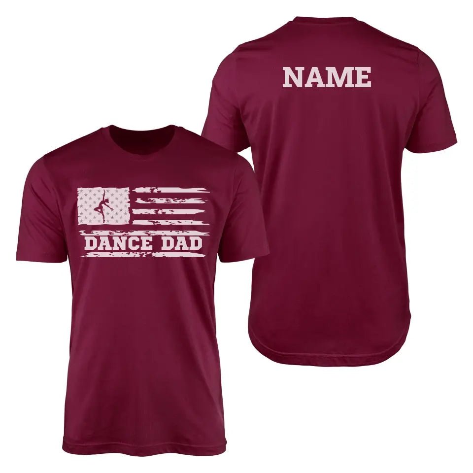 Dance Dad Horizontal Flag With Dancer Name on a Men's T-Shirt with a White Graphic