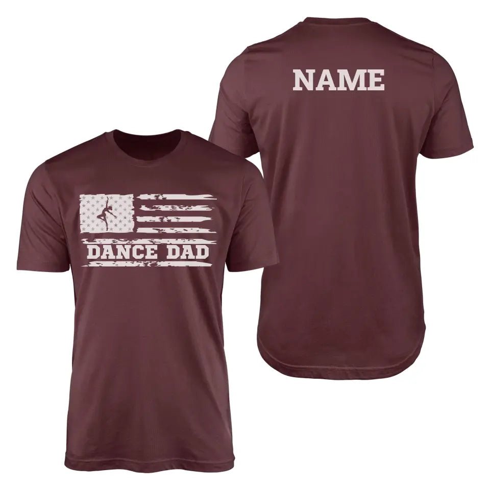 Dance Dad Horizontal Flag With Dancer Name on a Men's T-Shirt with a White Graphic