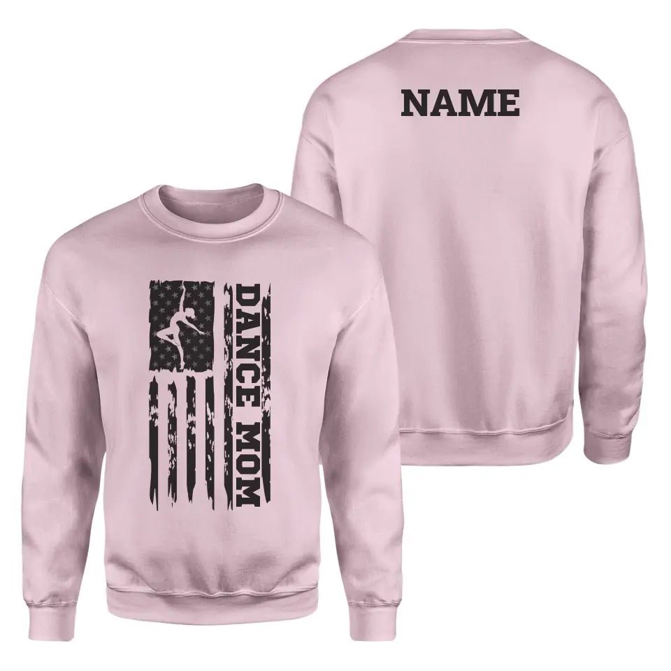 Dance Mom Vertical Flag With Dancer Name on a Sweatshirt with a Black Graphic