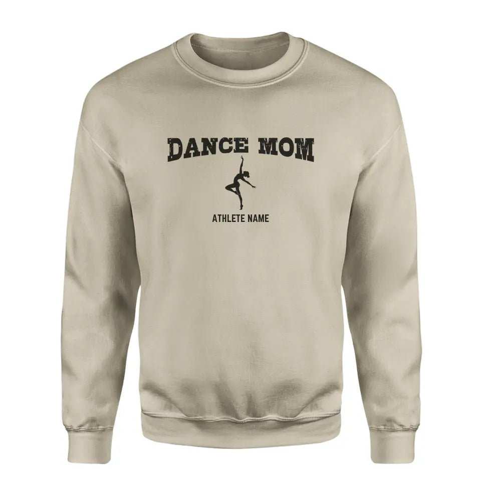 Dance Mom with Dancer Icon and Dancer Name on a Sweatshirt with a Black Graphic