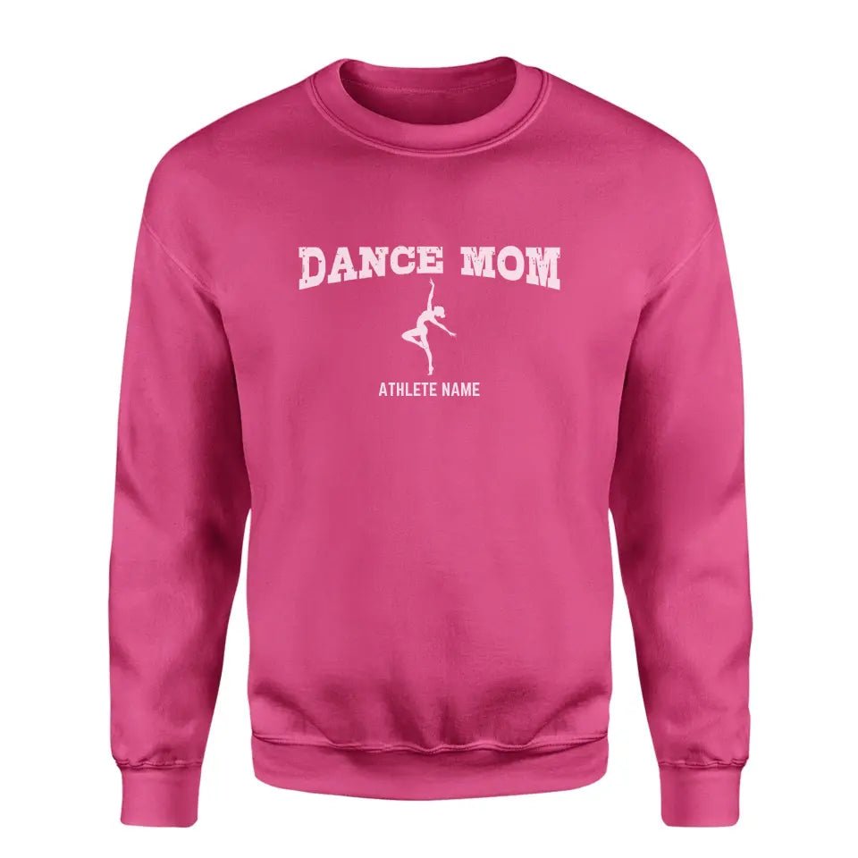 Dance Mom with Dancer Icon and Dancer Name on a Sweatshirt with a White Graphic