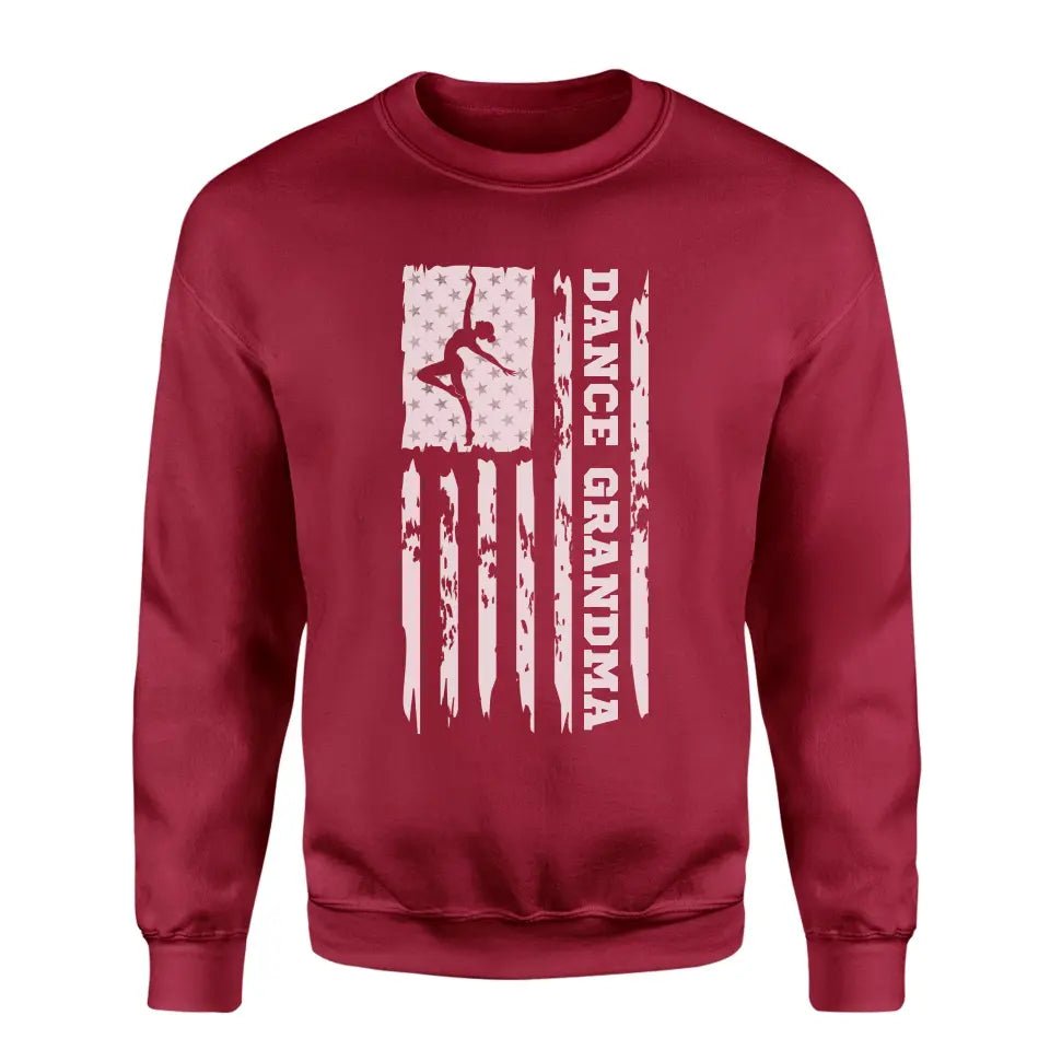 Dance Grandma Vertical Flag on a Sweatshirt with a White Graphic