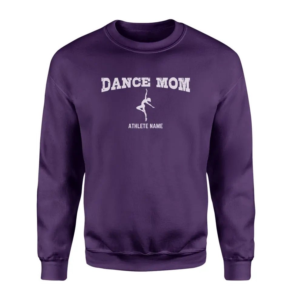 Dance Mom with Dancer Icon and Dancer Name on a Sweatshirt with a White Graphic