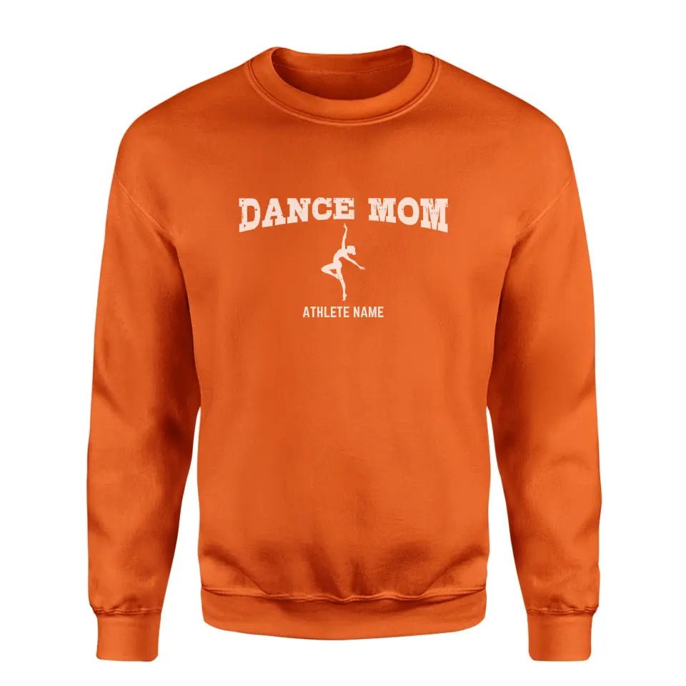 Dance Mom with Dancer Icon and Dancer Name on a Sweatshirt with a White Graphic