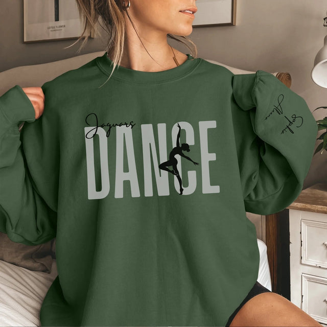 Personalized Dance on a Sweatshirt With Modern Bold Design and Dancer Name on Sleeve on a Sweatshirt