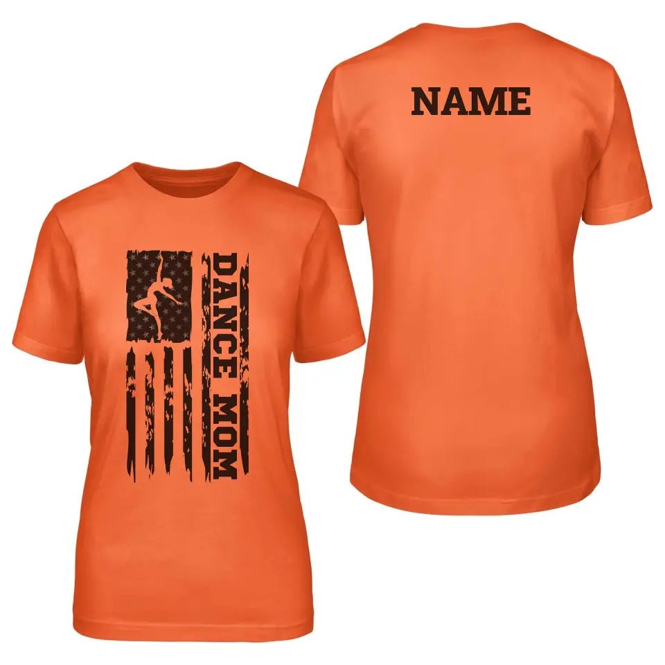Dance Mom Vertical Flag With Dancer Name on a Unisex T-Shirt with a Black Graphic
