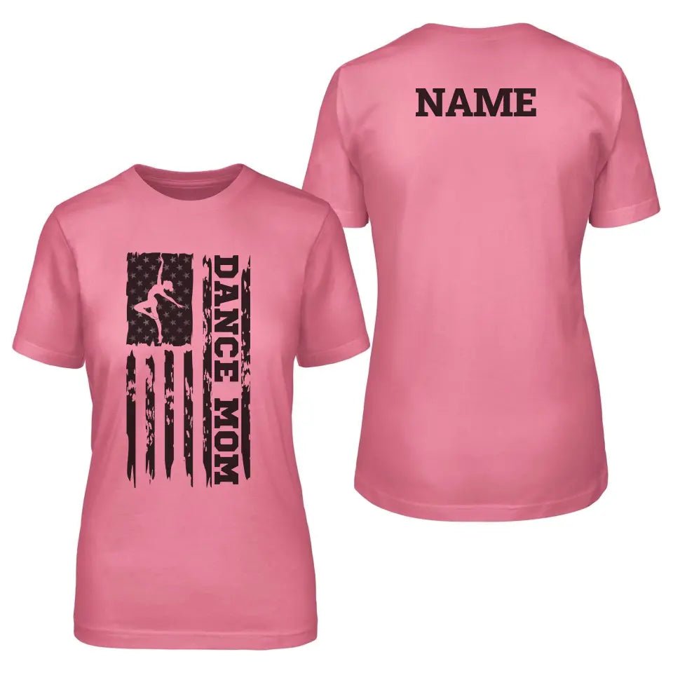 Dance Mom Vertical Flag With Dancer Name on a Unisex T-Shirt with a Black Graphic