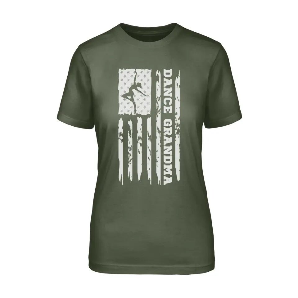 Dance Grandma Vertical Flag on a Unisex T-Shirt with a White Graphic