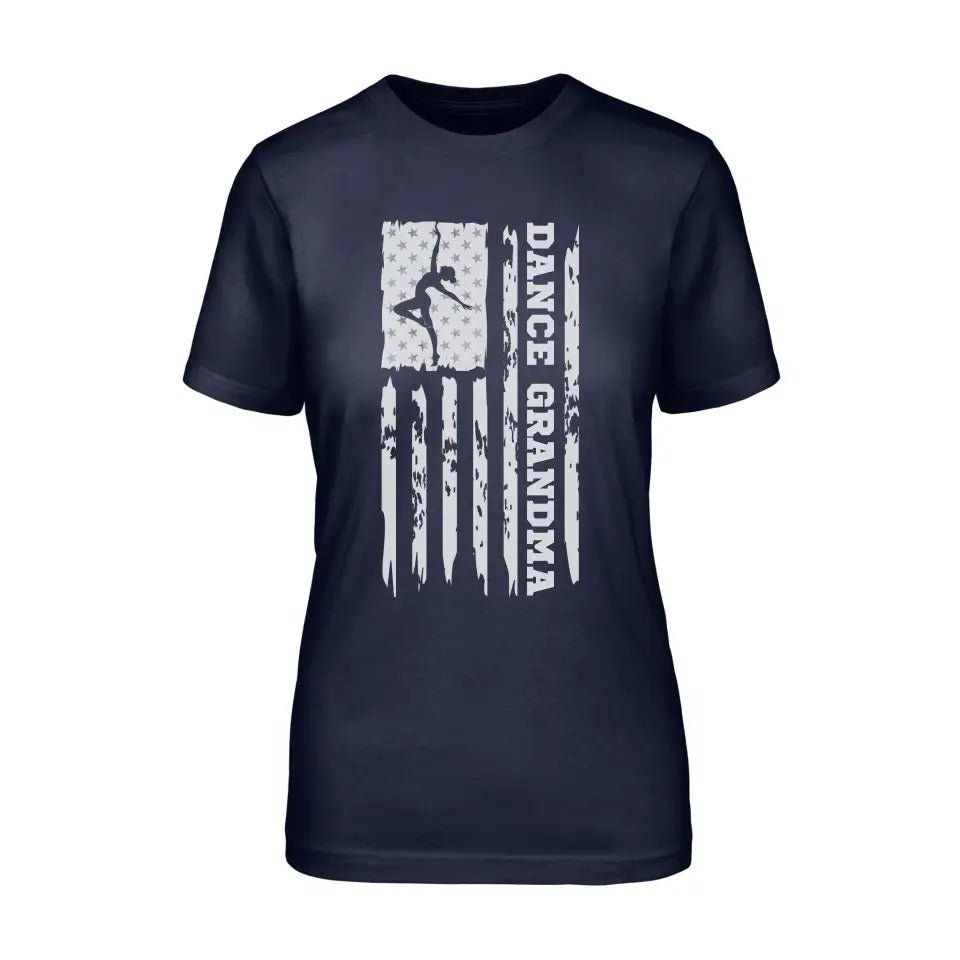 Dance Grandma Vertical Flag on a Unisex T-Shirt with a White Graphic