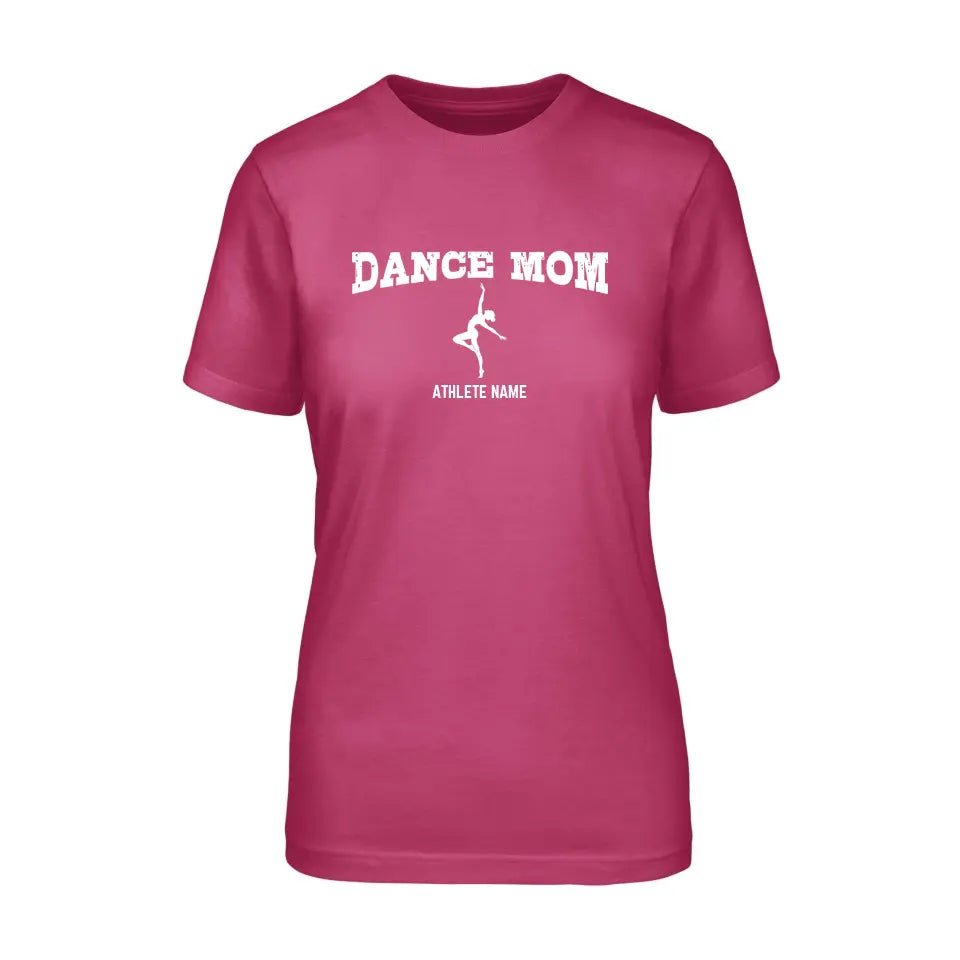 Dance Mom with Dancer Icon and Dancer Name on a Unisex T-Shirt with a White Graphic