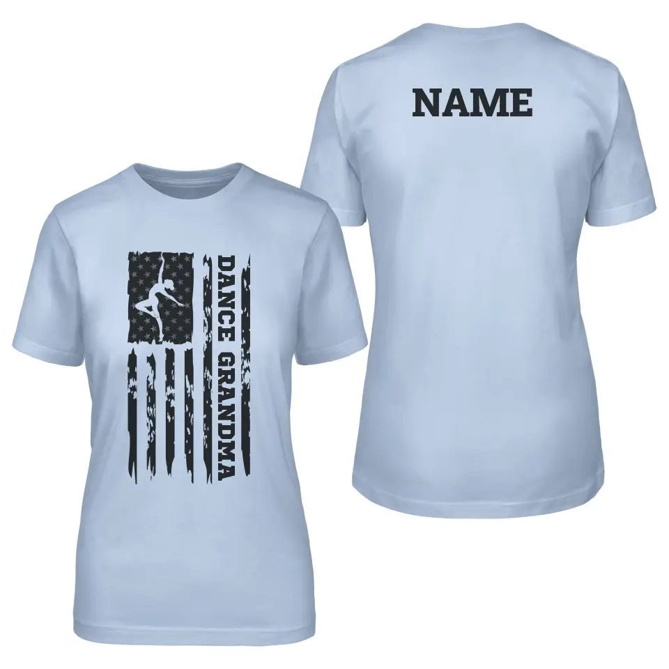 Dance Grandma Vertical Flag With Dancer Name on a Unisex T-Shirt with a Black Graphic
