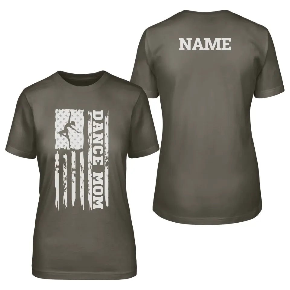 Dance Mom Vertical Flag With Dancer Name on a Unisex T-Shirt with a White Graphic