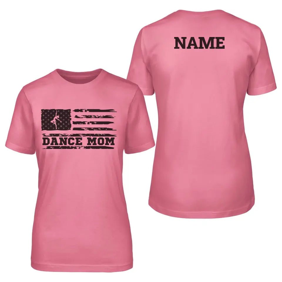 Dance Mom Horizontal Flag With Dancer Name on a Unisex T-Shirt with a Black Graphic