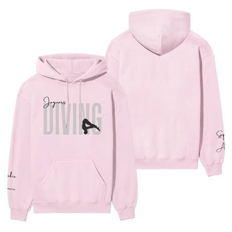 Personalized Diving on a Hoodie With Modern Bold Designs and Diver Name on Sleeve on a Hoodie