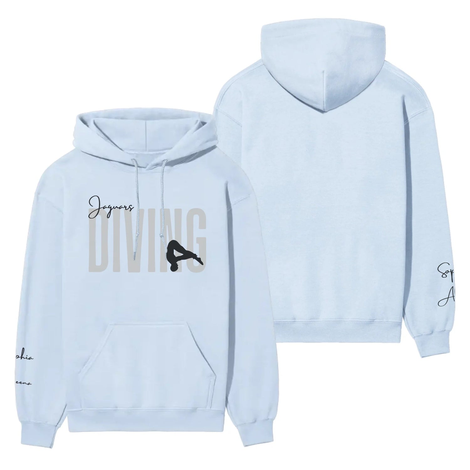 Personalized Diving on a Hoodie With Modern Bold Designs and Diver Name on Sleeve on a Hoodie