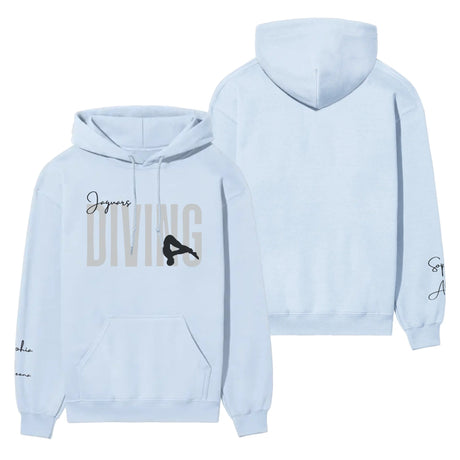 Personalized Diving on a Hoodie With Modern Bold Designs and Diver Name on Sleeve on a Hoodie