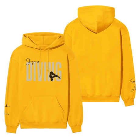 Personalized Diving on a Hoodie With Modern Bold Designs and Diver Name on Sleeve on a Hoodie