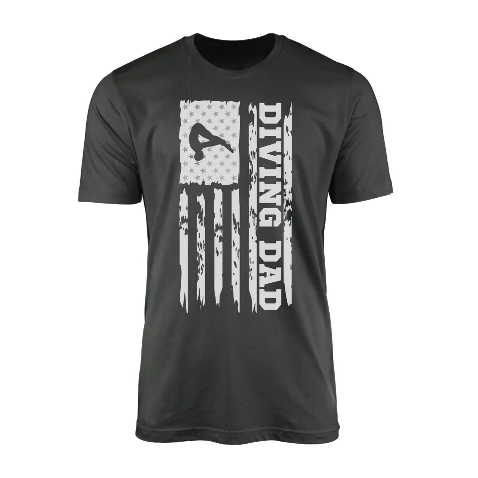Diving Dad Vertical Flag on a Men's T-Shirt with a White Graphic