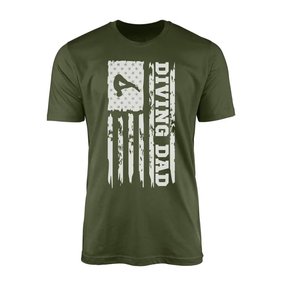 Diving Dad Vertical Flag on a Men's T-Shirt with a White Graphic