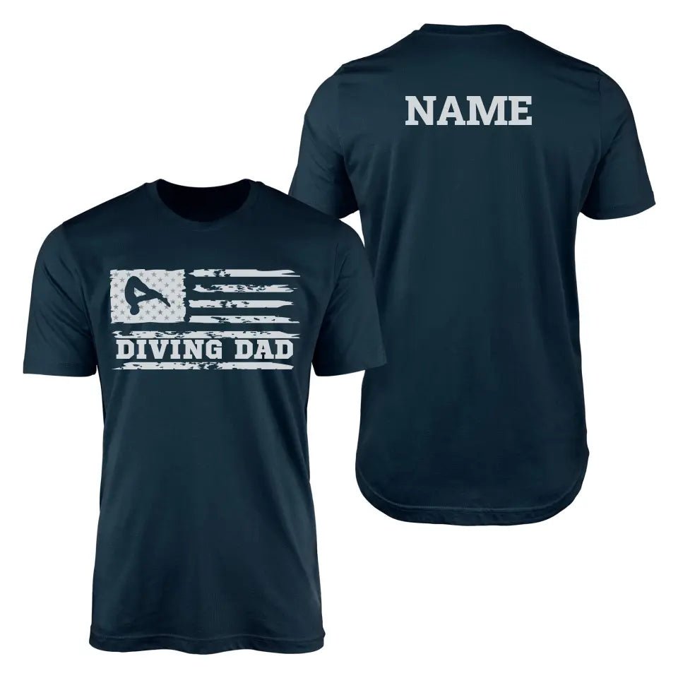Diving Dad Horizontal Flag With Diver Name on a Men's T-Shirt with a White Graphic