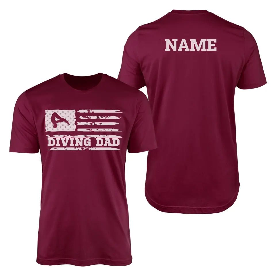 Diving Dad Horizontal Flag With Diver Name on a Men's T-Shirt with a White Graphic