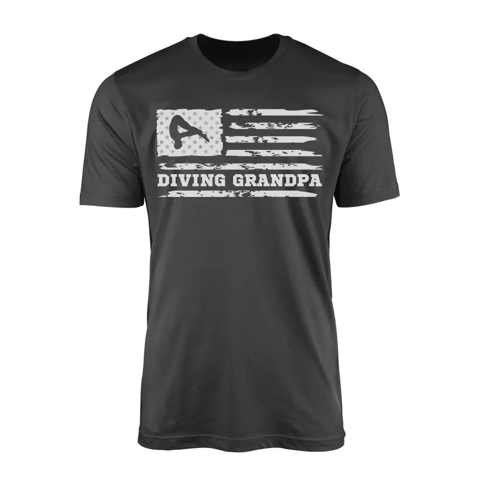 Diving Grandpa Horizontal Flag on a Men's T-Shirt with a White Graphic