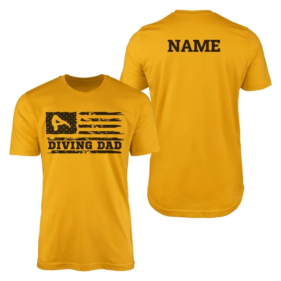 Diving Dad Horizontal Flag With Diver Name on a Men's T-Shirt with a Black Graphic