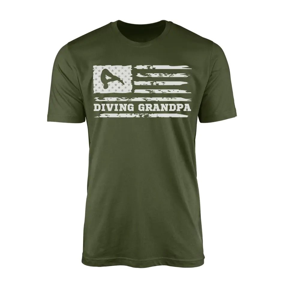 Diving Grandpa Horizontal Flag on a Men's T-Shirt with a White Graphic