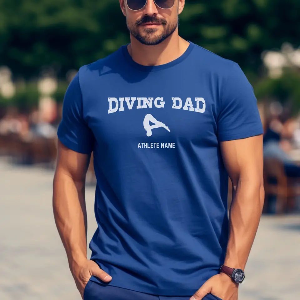 Diving Dad with Diver Icon and Diver Name on a Men's T-Shirt with a White Graphic