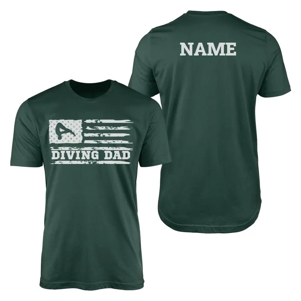 Diving Dad Horizontal Flag With Diver Name on a Men's T-Shirt with a White Graphic