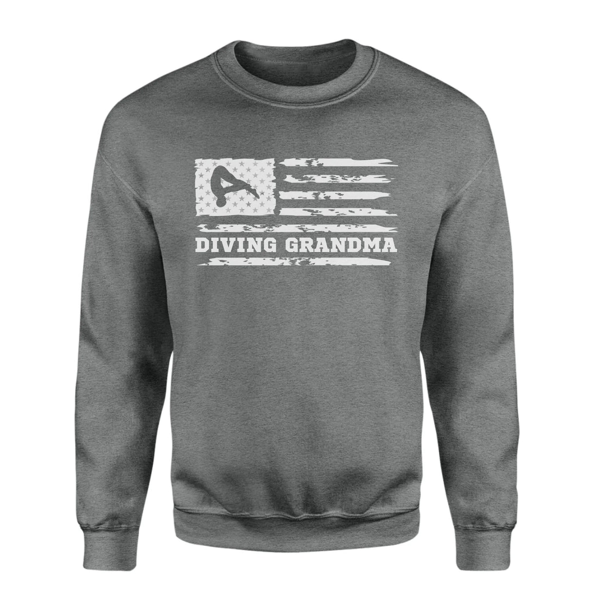 Diving Grandma Horizontal Flag on a Sweatshirt with a White Graphic