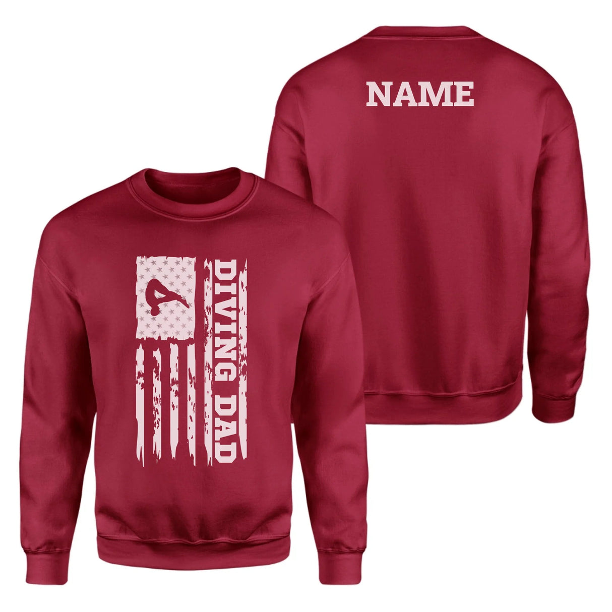 Diving Dad Vertical Flag With Diver Name on a Sweatshirt with a White Graphic