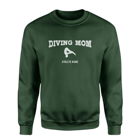 Diving Mom with Diver Icon and Diver Name on a Sweatshirt with a White Graphic