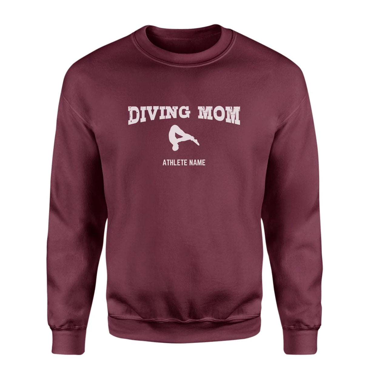 Diving Mom with Diver Icon and Diver Name on a Sweatshirt with a White Graphic