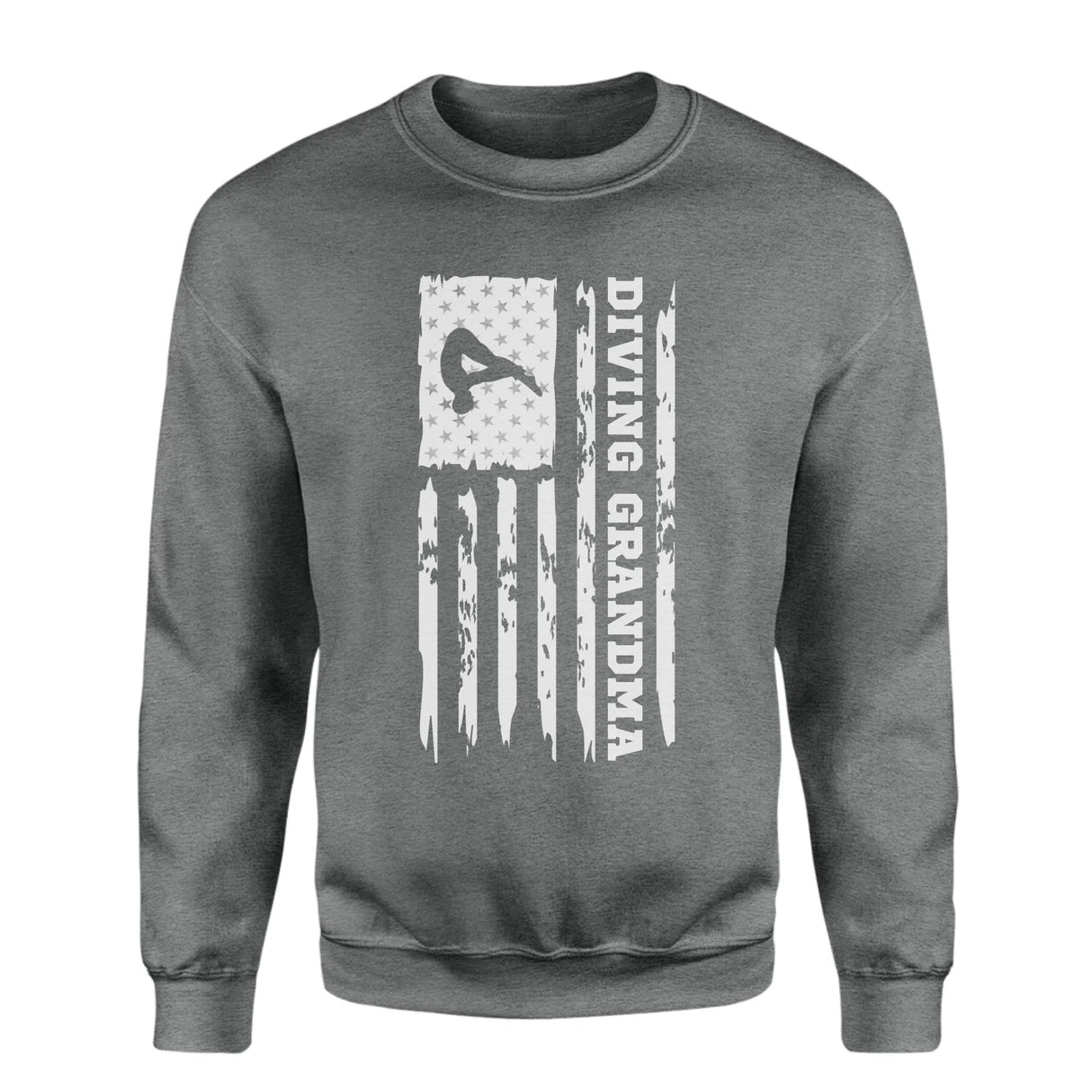 Diving Grandma Vertical Flag on a Sweatshirt with a White Graphic