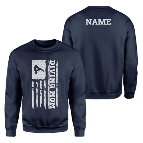 Diving Mom Vertical Flag With Diver Name on a Sweatshirt with a White Graphic