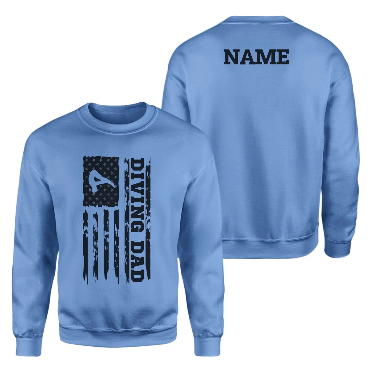 Diving Dad Vertical Flag With Diver Name on a Sweatshirt with a Black Graphic