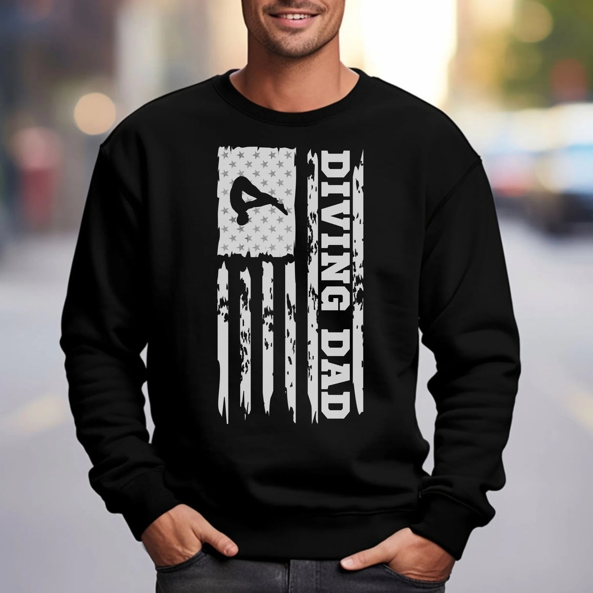 Diving Dad Vertical Flag on a Sweatshirt with a White Graphic