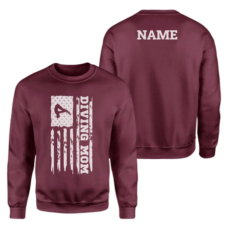 Diving Mom Vertical Flag With Diver Name on a Sweatshirt with a White Graphic