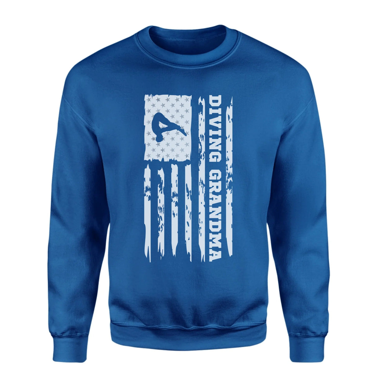 Diving Grandma Vertical Flag on a Sweatshirt with a White Graphic