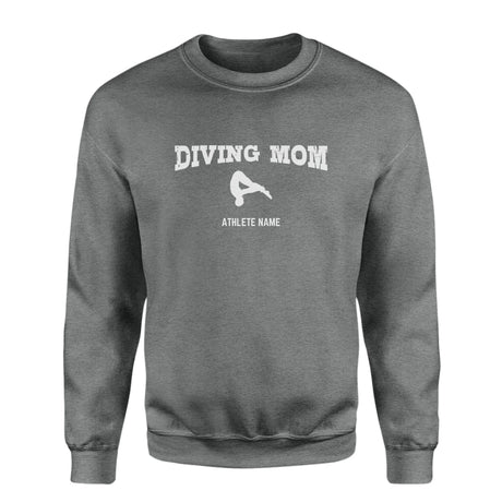 Diving Mom with Diver Icon and Diver Name on a Sweatshirt with a White Graphic