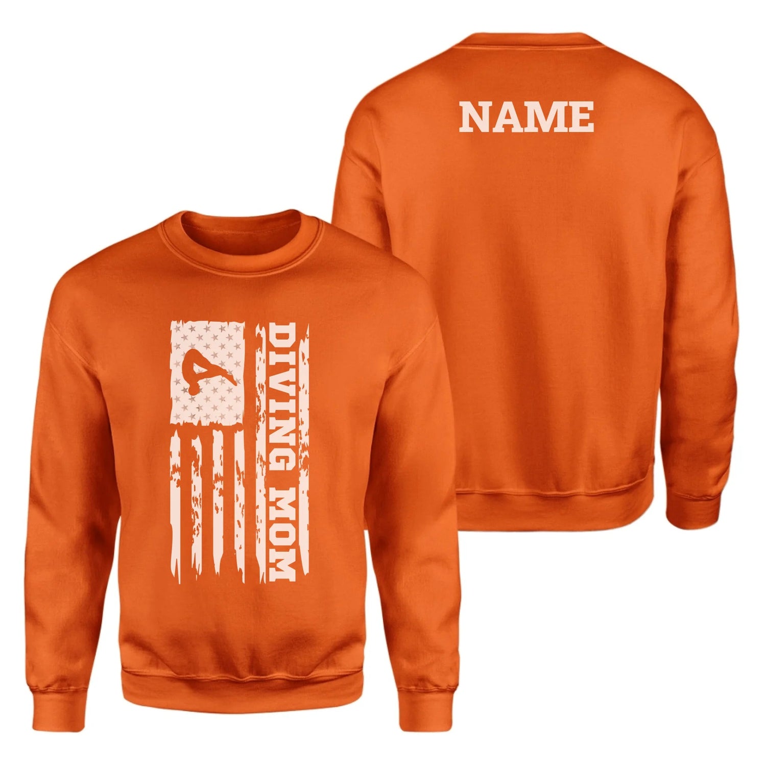 Diving Mom Vertical Flag With Diver Name on a Sweatshirt with a White Graphic