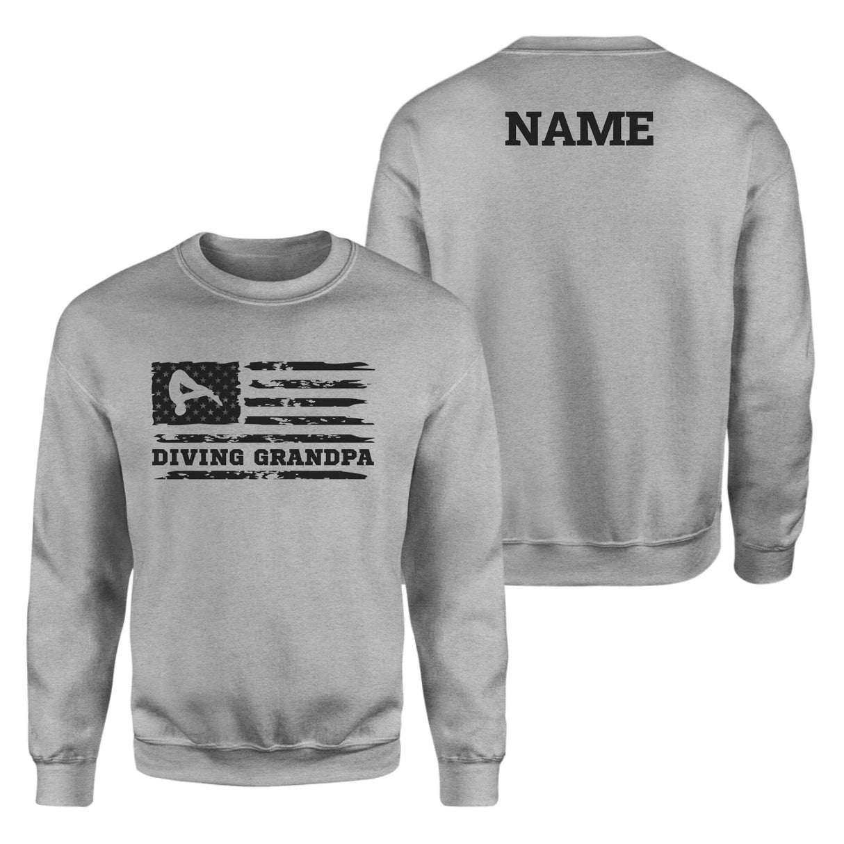 Diving Grandpa Horizontal Flag With Diver Name on a Sweatshirt with a Black Graphic