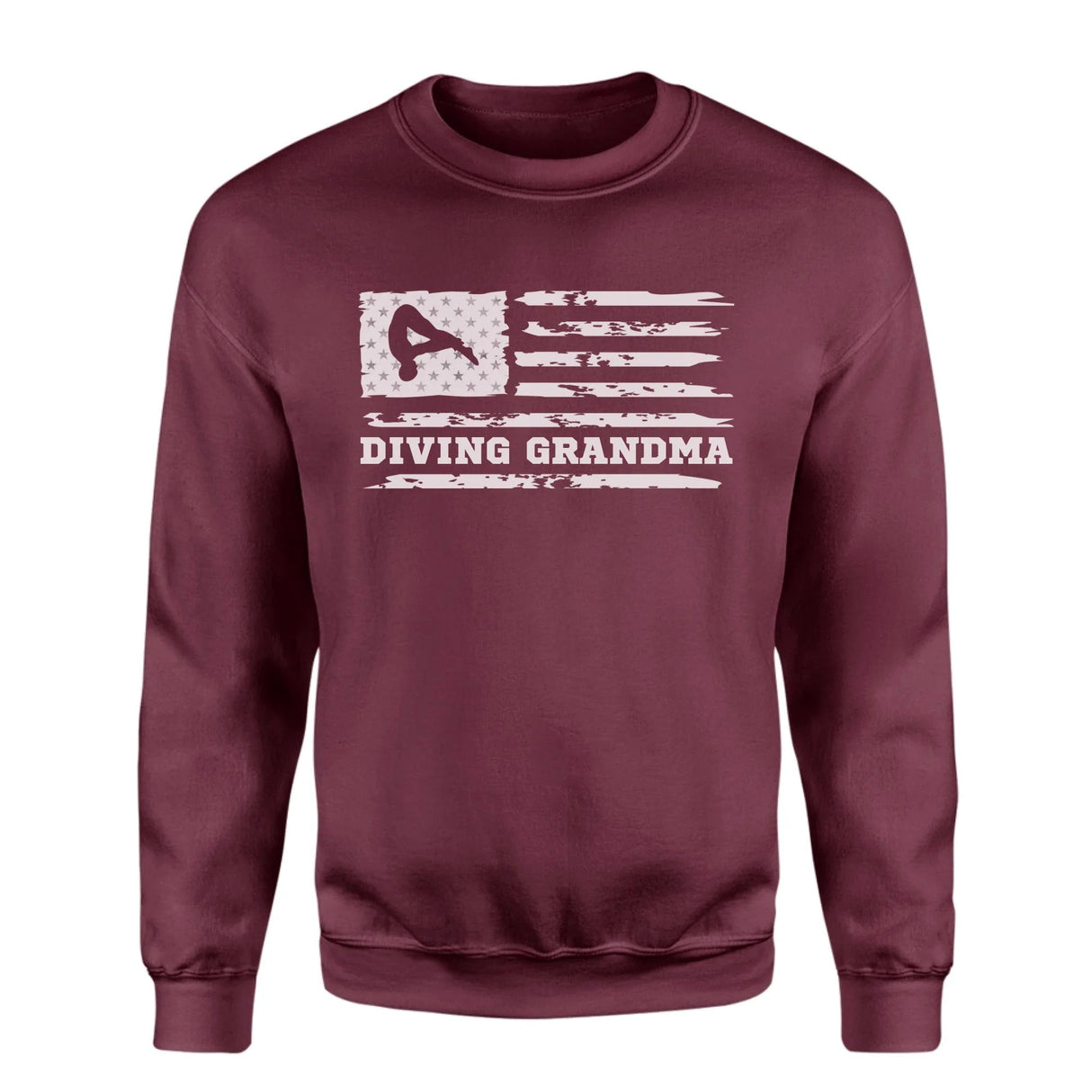 Diving Grandma Horizontal Flag on a Sweatshirt with a White Graphic