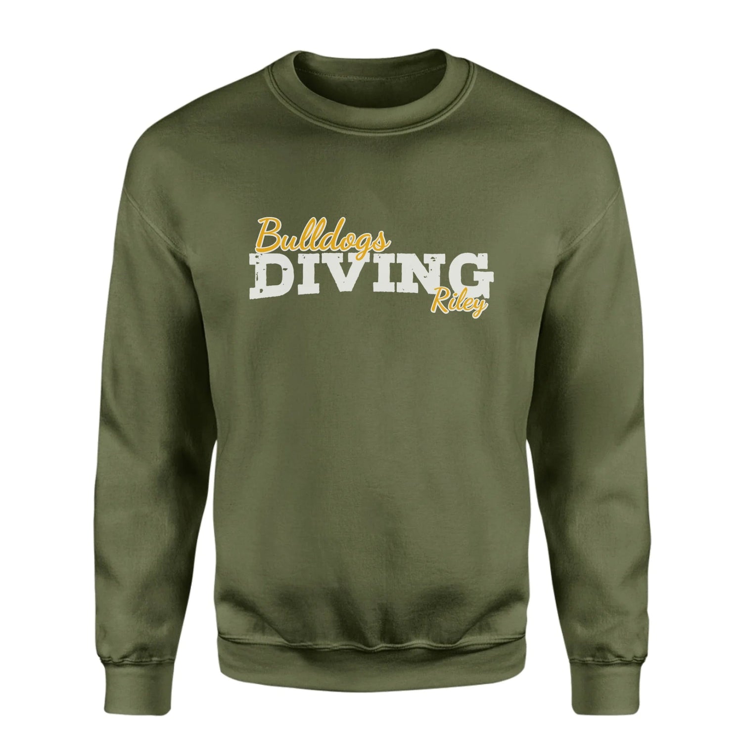 Custom Diving Mascot and Diver Name on a Sweatshirt with a White Graphic