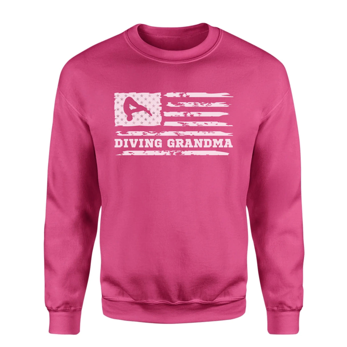 Diving Grandma Horizontal Flag on a Sweatshirt with a White Graphic