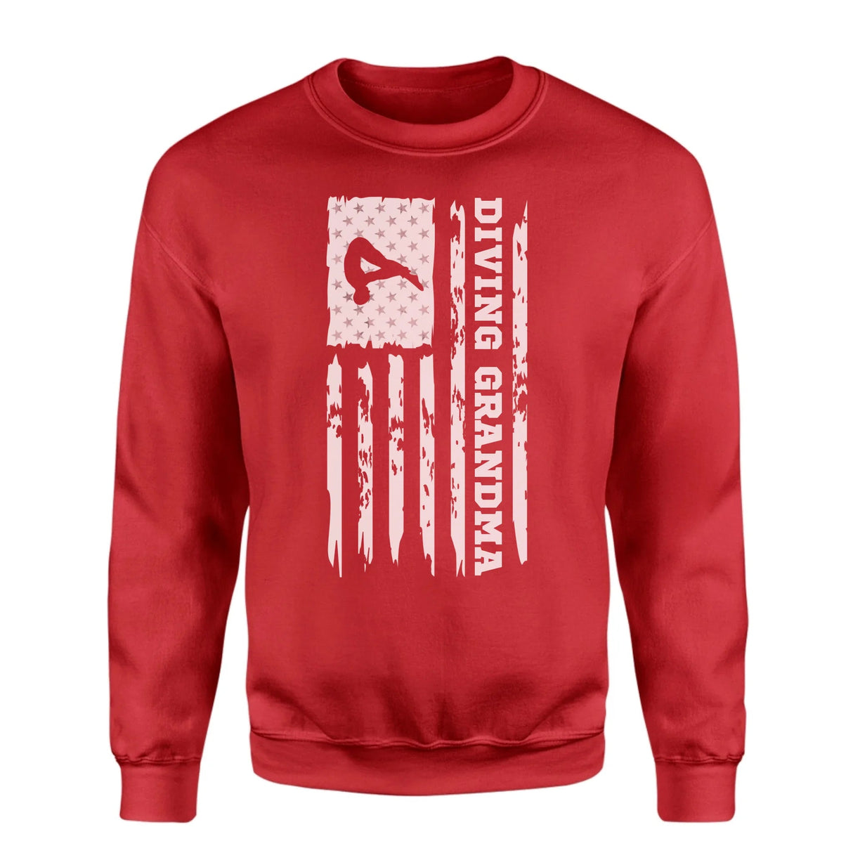 Diving Grandma Vertical Flag on a Sweatshirt with a White Graphic