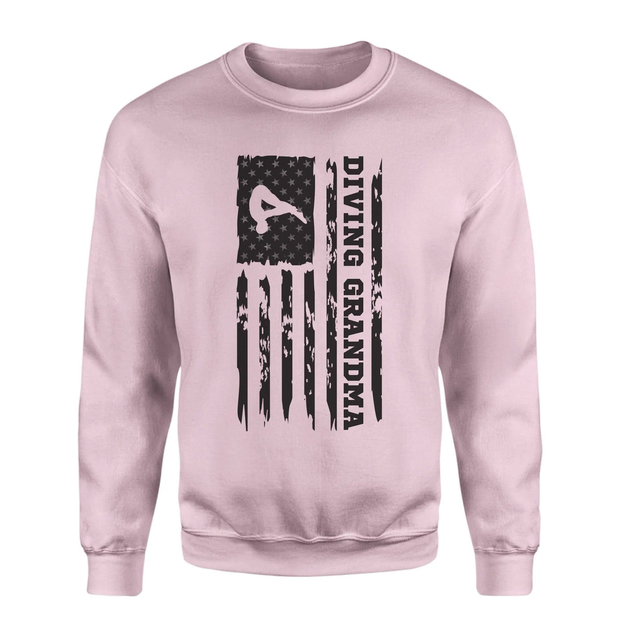 Diving Grandma Vertical Flag on a Sweatshirt with a Black Graphic